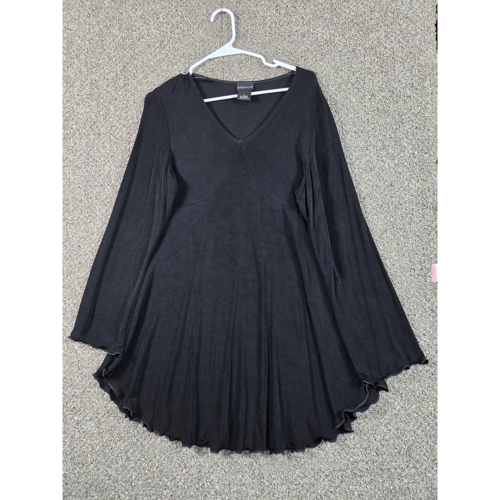 Citi Knit Flared Blouse Women Medium Black Excellent V-Neck Long Sleeve USA Made